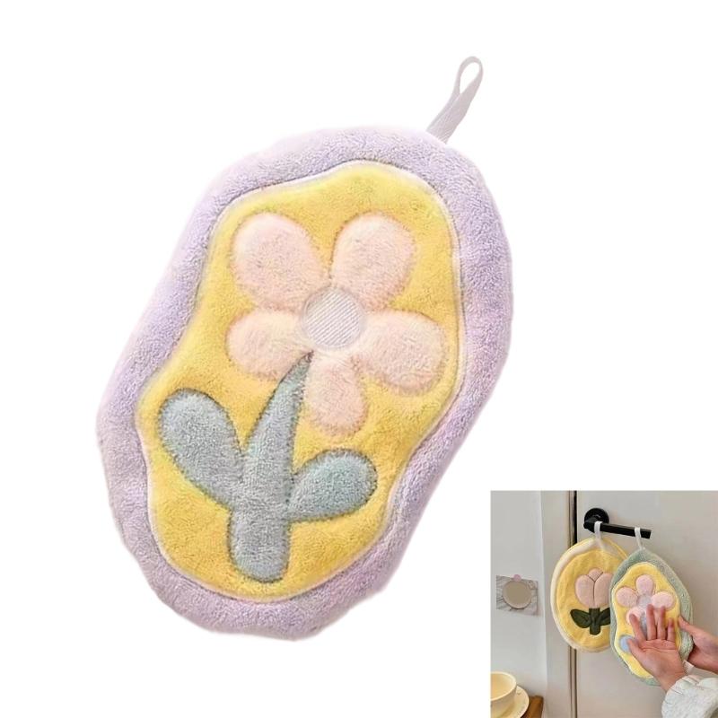 Highly Absorbent Floral Hand Towel Gentle Plush Fabric Hanging Towel Quick Drying For Sensitive Skin Households