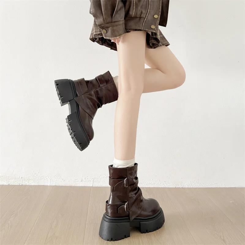 Chunky Platform Heels Women Ankle Boots 2025Slip On Height Increase Short Booties Shoes Zapatos Mujer