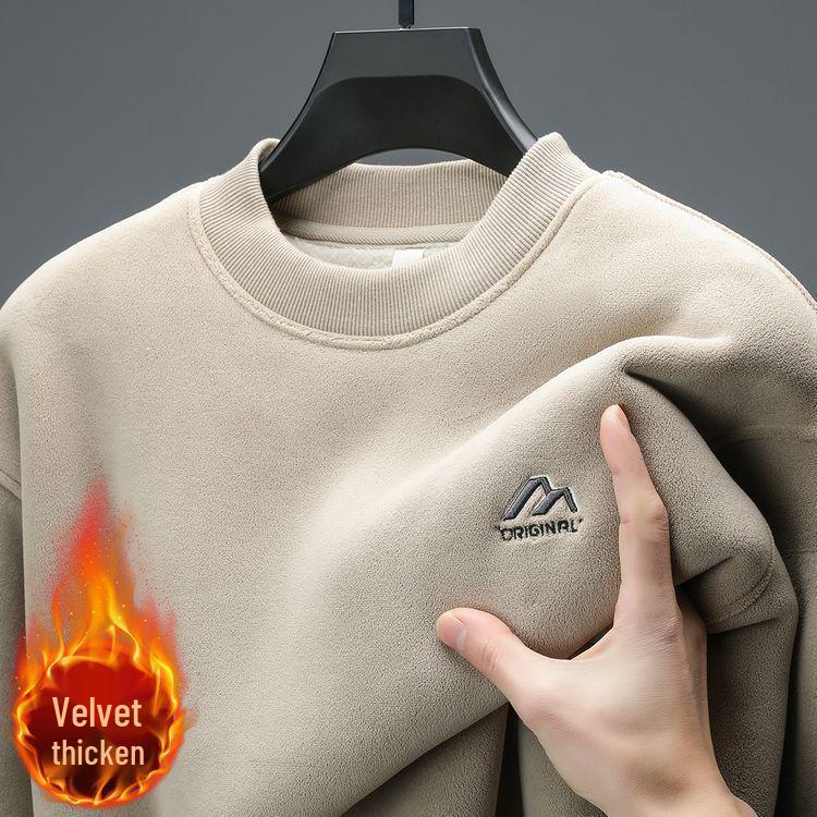 Alpaca Wool Men s Embroidered Double-Sided Velvet Hoodie – Thickened, Casual Round Neck Winter Style XXXXL