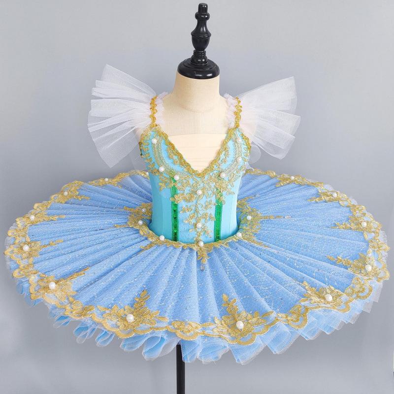 Tutu de ballet professionnel pour enfants Robe de danse Costume du Lac des cygnes bleu Vêtements de ballerine Tenue de ballet de salon pour adolescentes Filles