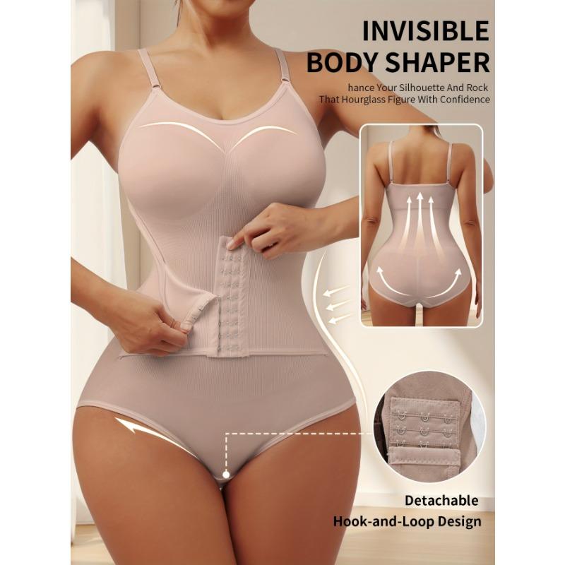 Damen Bequemer Atmungsaktiver Frontknopf-Bodysuit Einfarbige Bauchkontrolle Po-Anhebende Formgebende Jumpsuit