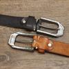 Belt Men's Retro Personality Hammered Stainless Steel Buckle Genuine Cattlehide Leather Surface Trendy All-Matching Jeans Belt Men