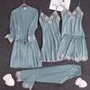 Yao Ting Satin Chiffon Five-Piece Pajama Set: Ice Silk, Casual, Sexy, with Chest Pads for Spring/Summer