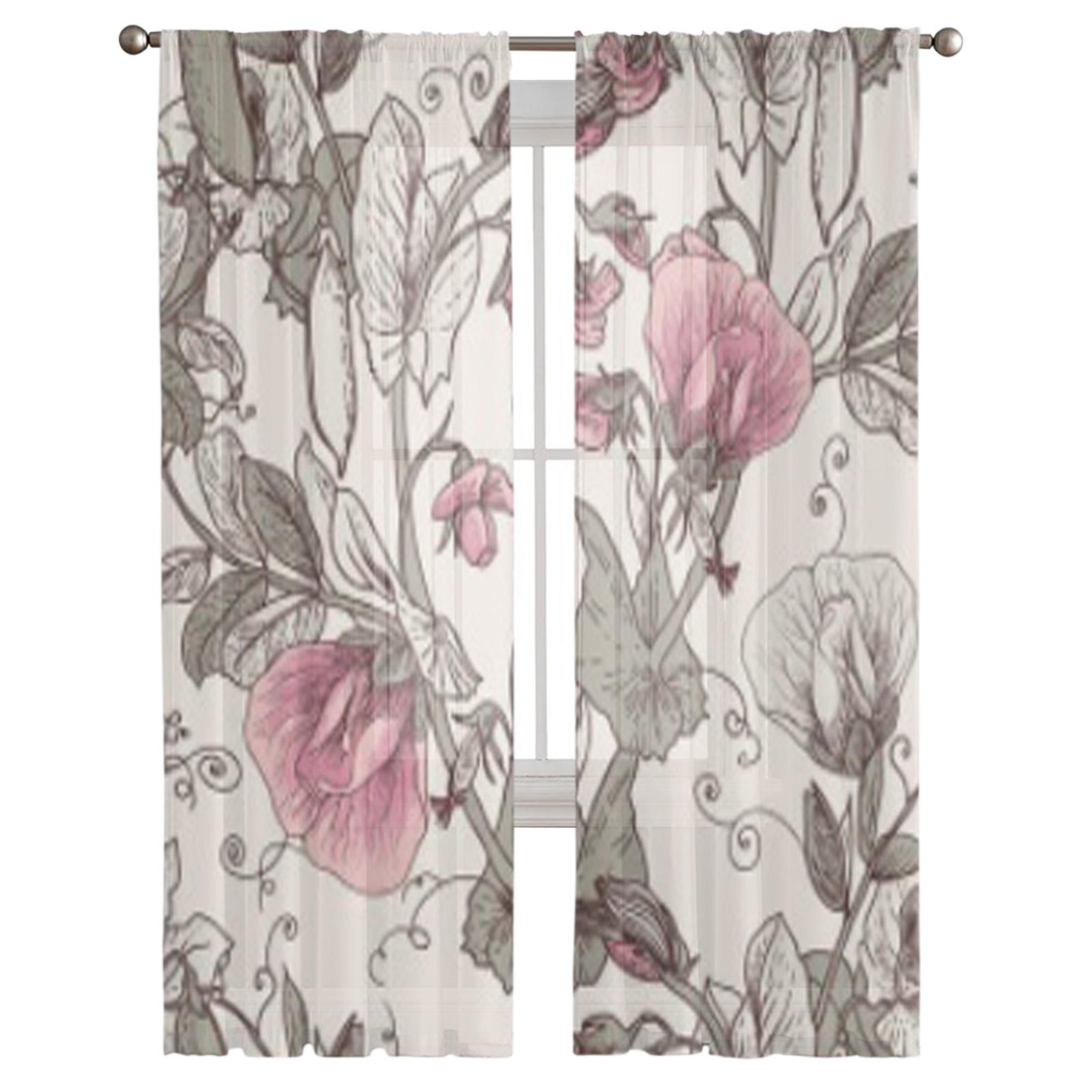 Цветочные с цветущим горошком прозрачные занавески для гостиной спальни вуалевые — фото 2