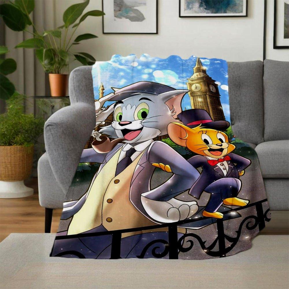 "Tom & Jerry: Classic Cartoon Characters Art Print Poster"Blanket Flannel Throw Blanket for Sofa, Bed, Travel, Camping, Office