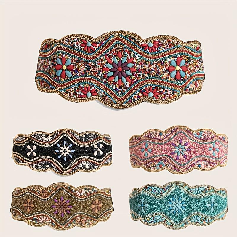 

Boho Handmade Beaded Waistband Elegant Elastic Wide Belts Classic Dress Coat Girdle for Women One size чорний
