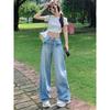 2025 Summer New Arrival Loose Straight-leg Denim Women's Small American Retro Washed Easiest for Match Drooping Wide-Leg Pants