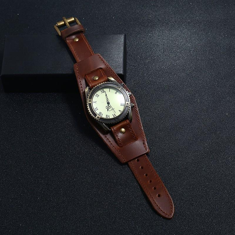 Mens Vintage Leather Bracelet Watch Accessory Adjustable Cuff Style Brown Black Retro Design