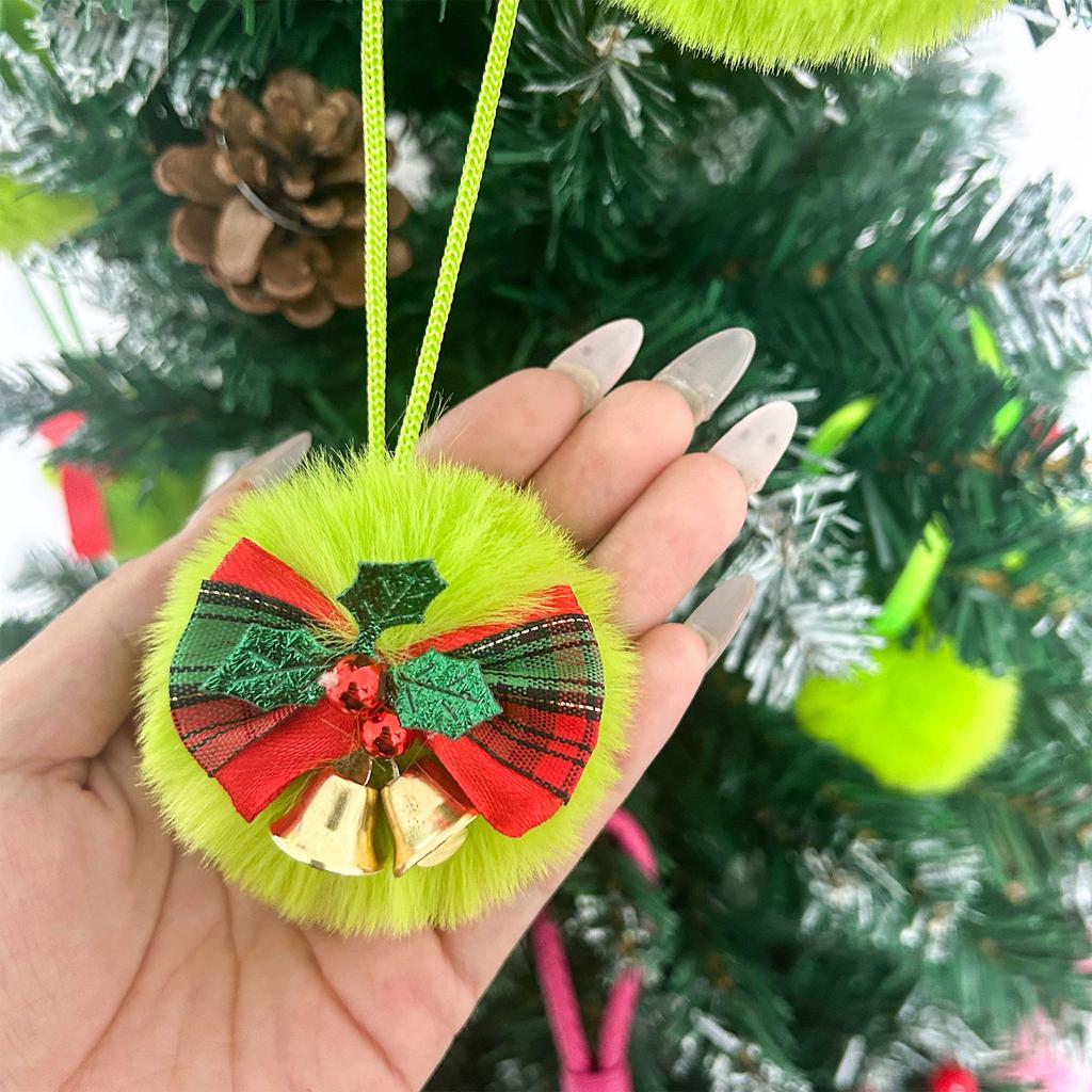 Christmas Bow Plush Ball Pendant, 8cm Festive Party Ball Decoration, Plush Ball Decorative Pendant, Christmas Tree Decorative Pendant.