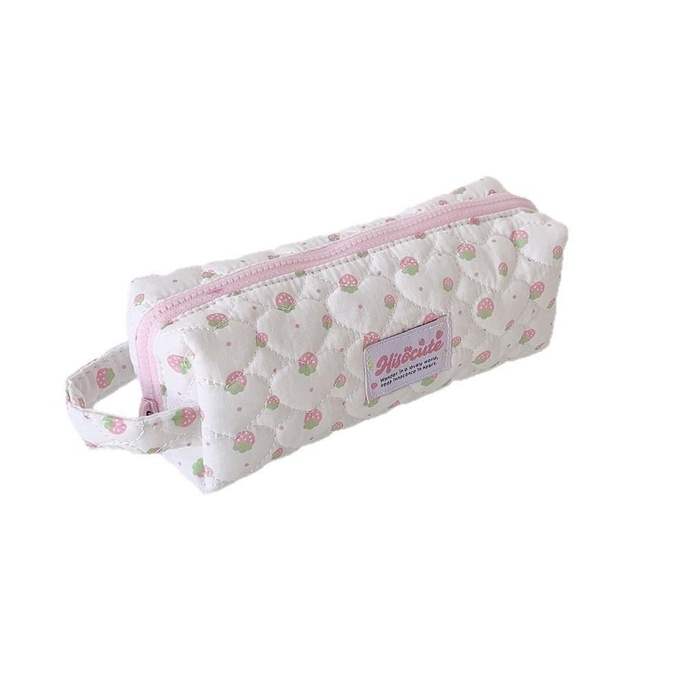 Large Capacity Pen Bag Quilted Zipper Pen Pouch Portable Pencil Case