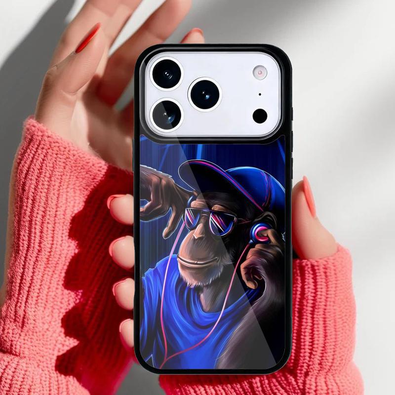 Funny Thinking Monkey With Headphone Phone Case for iPhone 17 16 15 14 13 Pro Max Back Cover for 12 11 Pro Coque