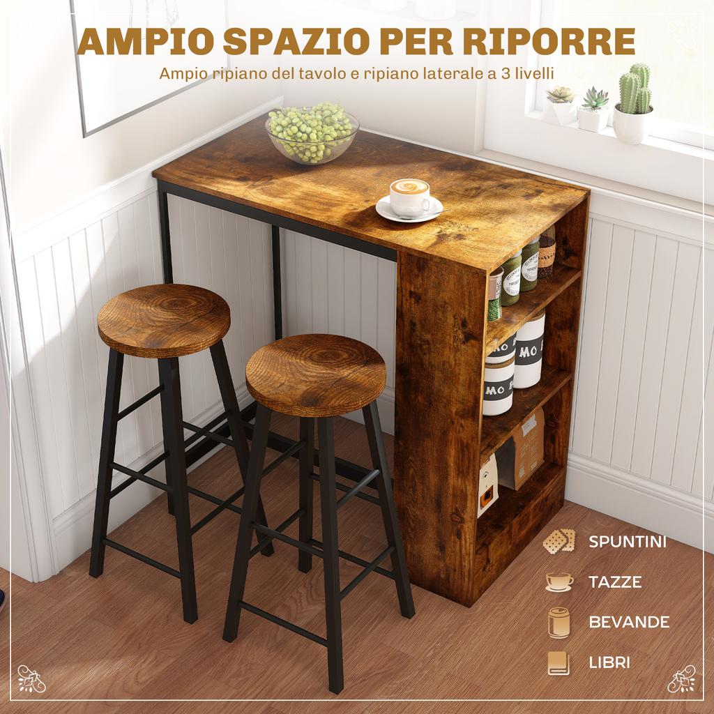 Industrial Bar Table Set for 2, 3 Pieces Pub Table and Bar Stools with Storage Shelf for Kitchen