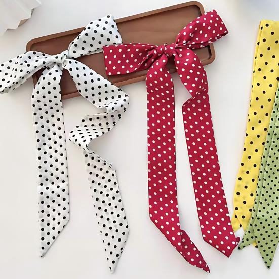 Silk Scarf Dot Print Vintage Style Soft Fabric Neck Scarf Slim Striped Lightweight Breathable Scarf Versatile Neck Accessory