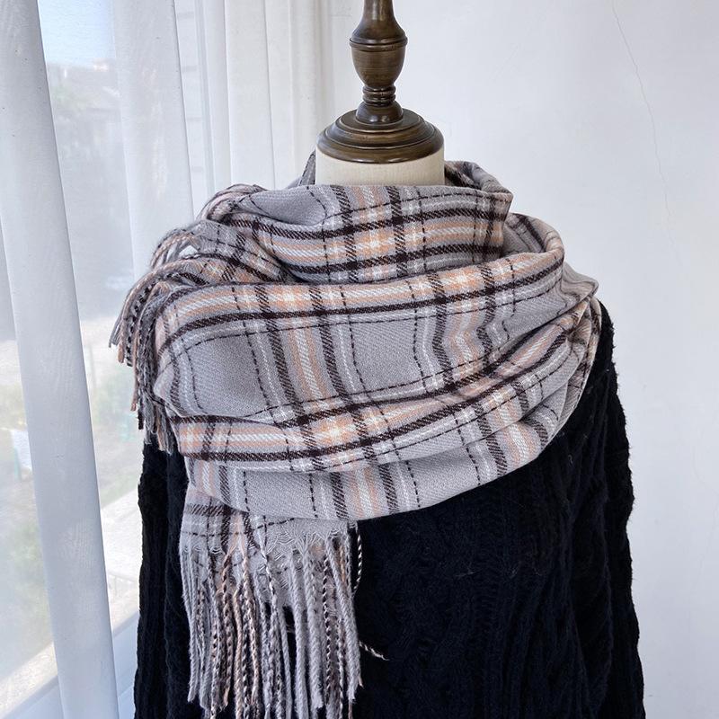 

Клетчатый шарф женский зимний новый универсальный ретро-темпераментный шарф, имитация кашемира, студенческая теплая шаль двойного назначения 180*70cm