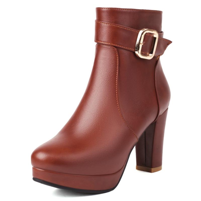 Platformowe Botki Damskie Jesień Zima Wysokie Obcasy Klamra Czerwone Czarne Krótkie Botki Eleganckie Buty na Imprezę Taneczną Duży Rozmiar