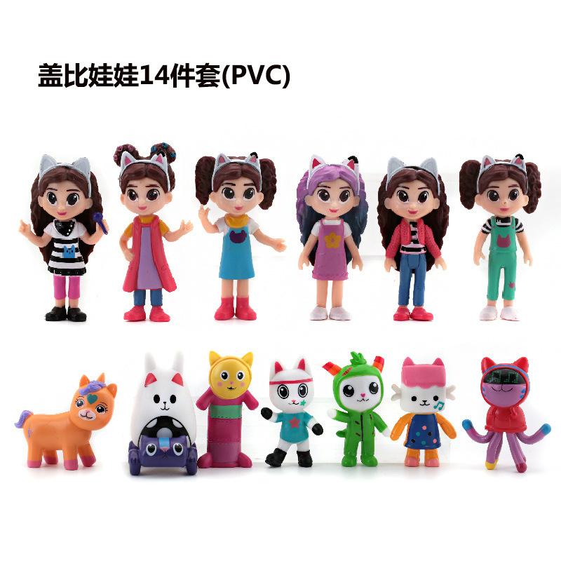 13pcs Gabby Dollhouse Anime Figure Toy Smiling Car Cat Hug Gaby Girl Dolls Mercat Cartoon Action Figure Kids Xmas Birthday Gifts