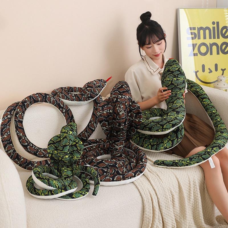 2.2/3/4M Giant Green& Brown Cobra Plush Toy Lifelike Coiled Snake Stuffed Long Pillow Funny Spoof Joke Soft Toys