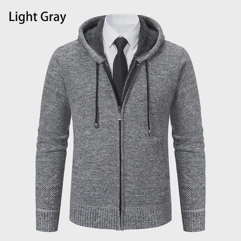 Herrstickad kofta med huva och sammetsfoder - Casual ytterkläder för höst och vinter.