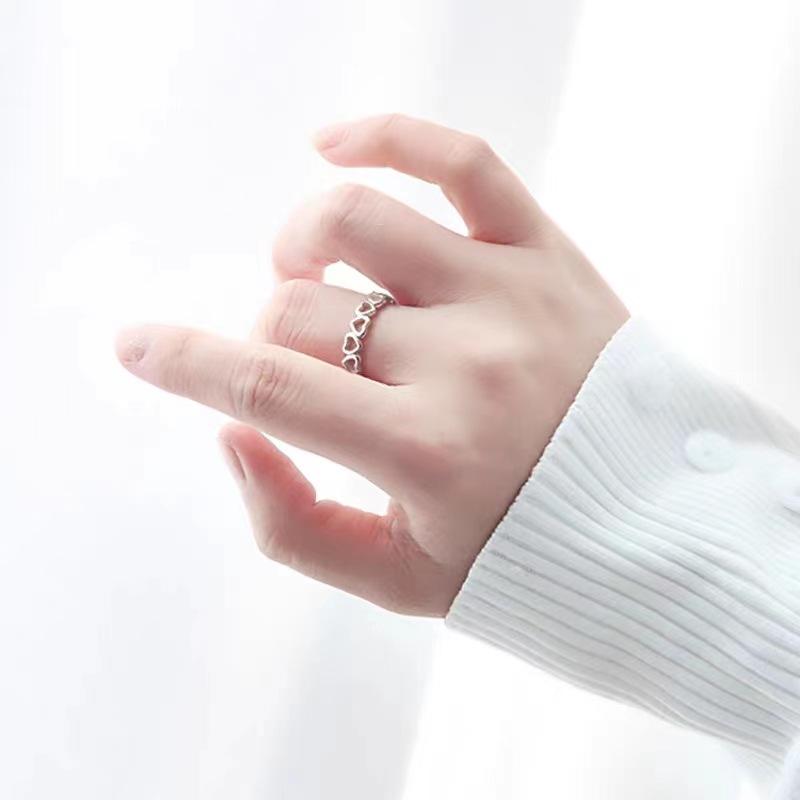 925 Silver Heart Hollow Opening Rings Fine Small Fresh Fashion Simple Love Jewelry R033