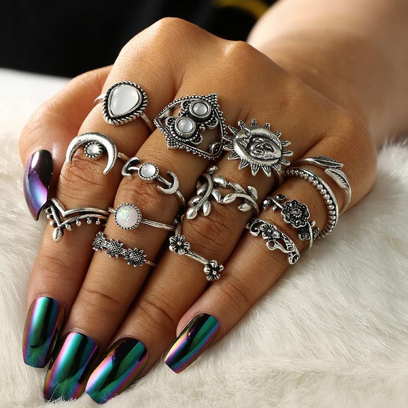Gold Retro Punk Boho Ring Set 77