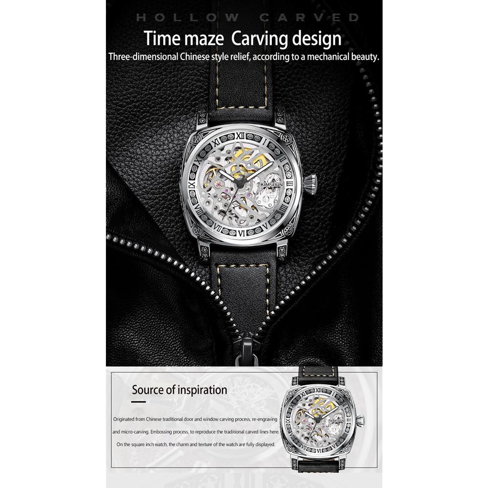 KIMSDUN Watch Men's Top Brand Luxury Clock Double-sided Hollow Automatic Mechanical Trend Ancient Carved Waterproof Men's Watch