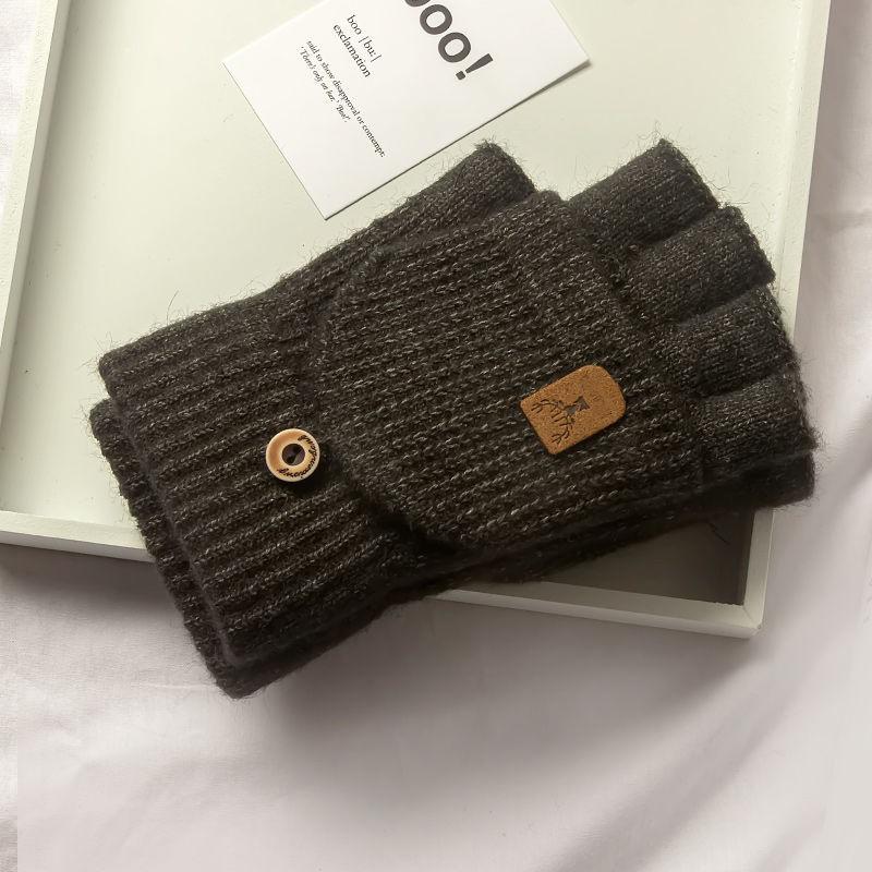 Men's gloves winter jacquard half finger flap knitting thickened women's warm game