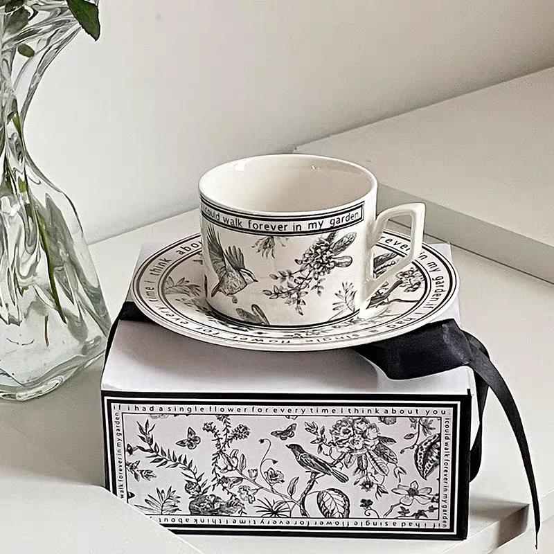 Pinellia Ternata Flower Coffee Cup And Plate Set Ins Small Fragrant Mug With Handle Nordic Style High Feeling Aesthetic Value