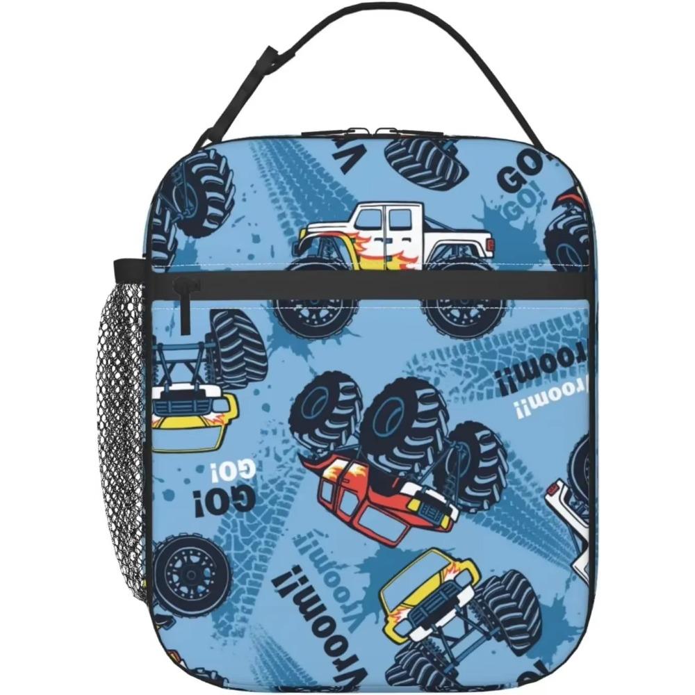 Truck Cars Pattern Lunch Bag Insulated Portable Reusable Lunch Box with Zipper for Women Men Picnic Beach for Kids