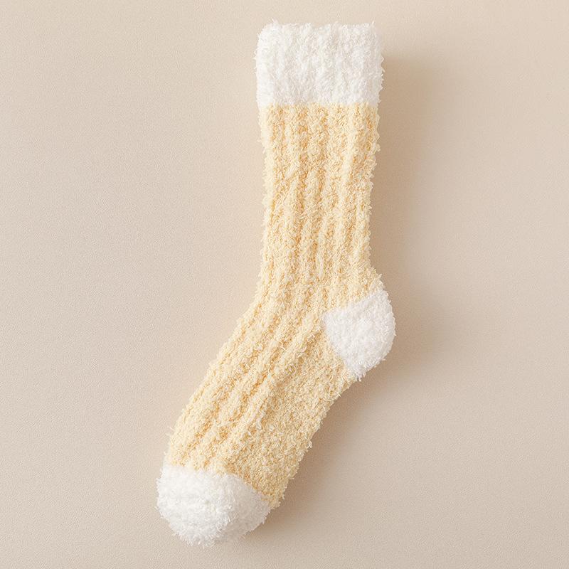 Coral Velvet Socks for Women Autumn Winter Extra Thick Warm Mid-tube Floor Socks Wool Circle Plus Velvet Sleeping Month Sleeping Socks