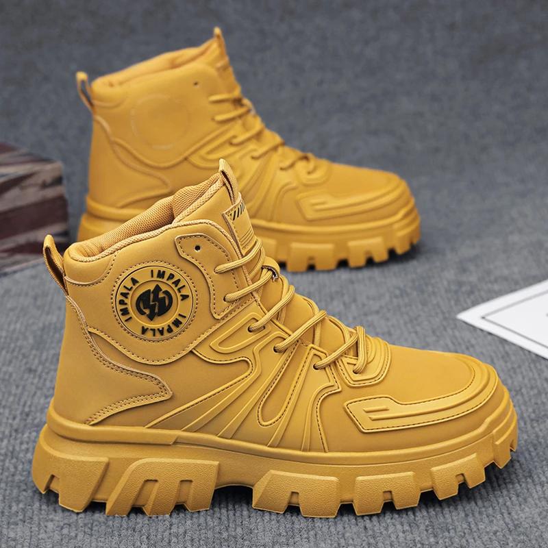 

Men s Sneakers Ankle Boots Sports and Leisure Shoes for Men Loafers Outdoor Thick Bottom Non-slip Wear-resistant Round Toe 44 жёлтый