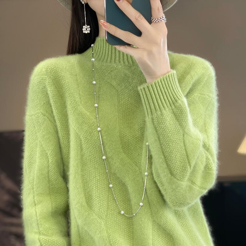 

Женский кашемировый свитер Qinghe кашемир 30% кашемир 70% шерсть осенне-зимний пуловер теплый и модный XXL ярко-зеленый