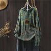 Vintage Print Drawstring Fashion Hooded Sweater Woman Winter Loose Long Sleeves Casual Sweater