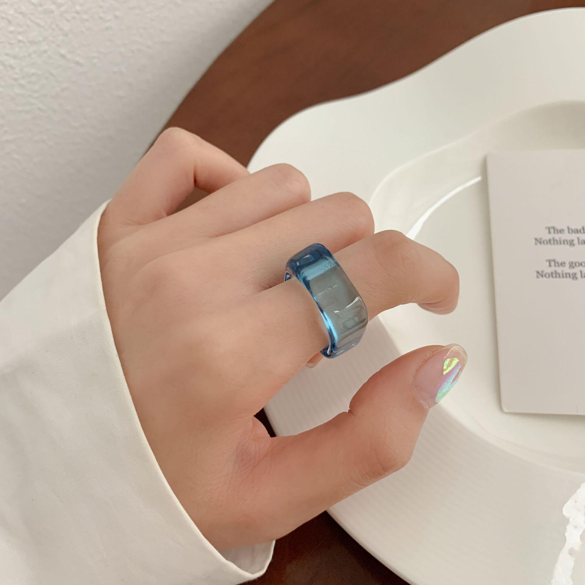 Fashion Korean Transparent Candy Colorful Acrylic Irregular Geometric Square Resin Ring For Women Party Jewelry Accessories