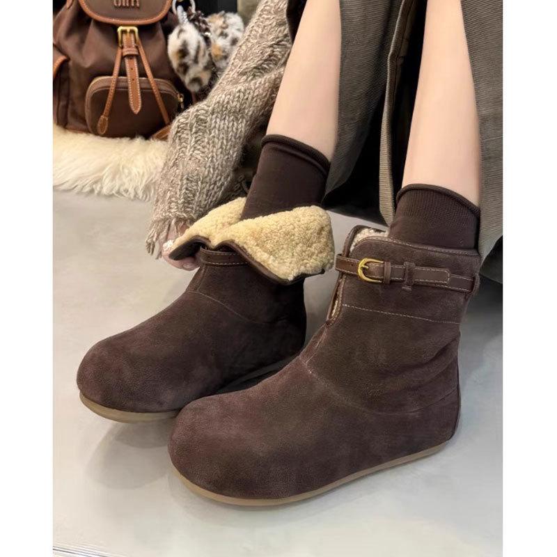 Leather thick-soled heightening two wear snow boots women's winter fur integrated short boots piled warm fluffy cotton shoes
