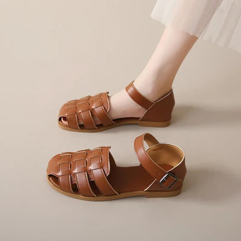 Fashion 2024 High Quality Women's Shoes Closed Toe Women's Sandals Summer Casual Sandals Women Buckle Strap Cover Heel Rome Ladies Shoes