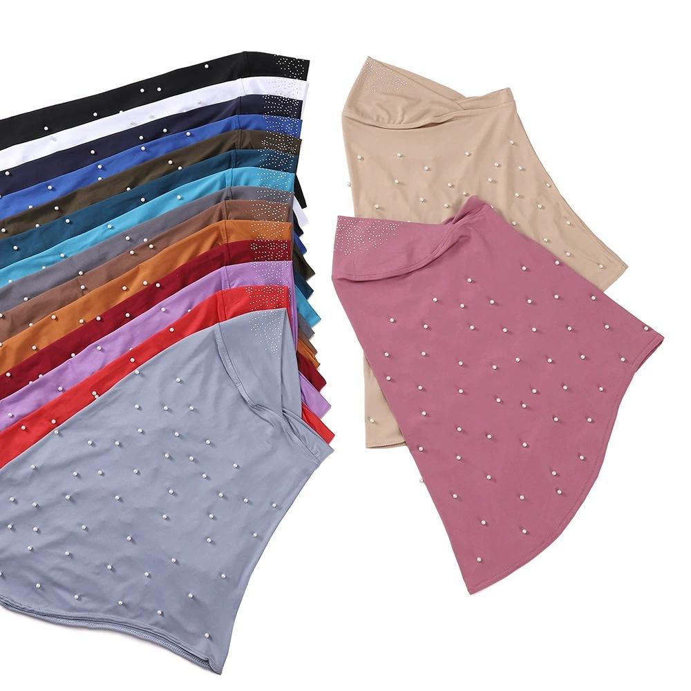 Women Pearl Decorated Hijab Scarf Shimmer Edge Shawl Women Soft Premium Jersey Hijab Turban Islam Solid Color Headscarf