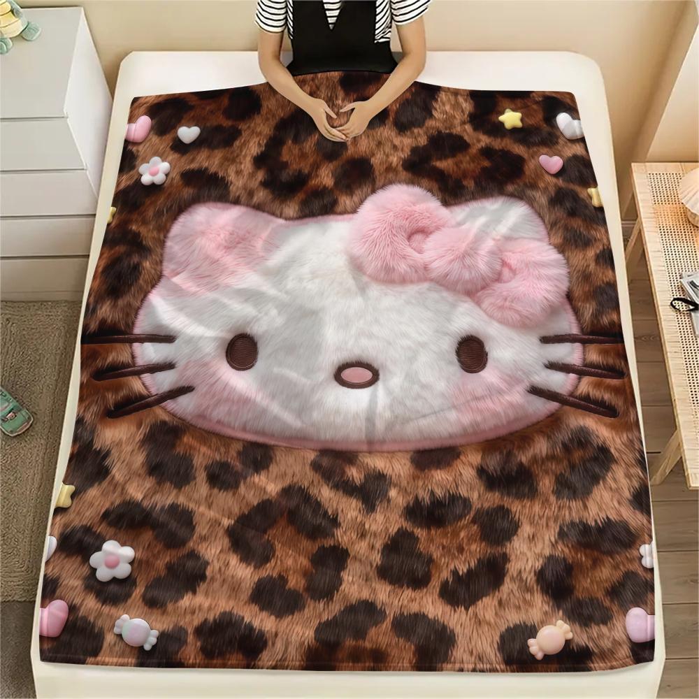 

1 шт. Розовое фланелевое одеяло Hello Kitty с принтом, Высококачественное, Для всех сезонов, Декор для дома, Тепло и комфорт, Идеально для рождественских подарков 80cm x 120cm
