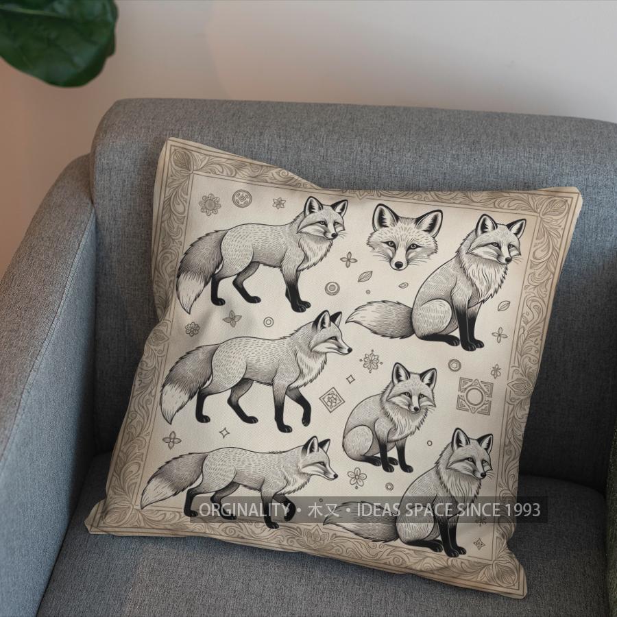 2D Stylish Fox Patterns Printed Pillow Covers Pattern Cushion Cover Suitable for Sofa Bedroom Car Pillow Cover