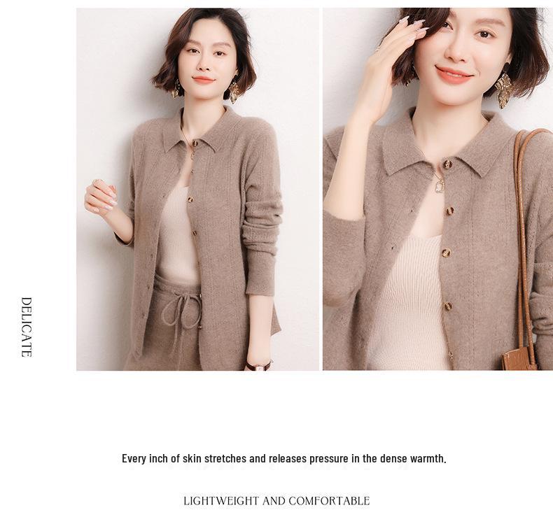 2026 A/W Women's Luxury Hollow-Out Cashmere Knit Cardigan - Loose Fit Solid Color Outerwear