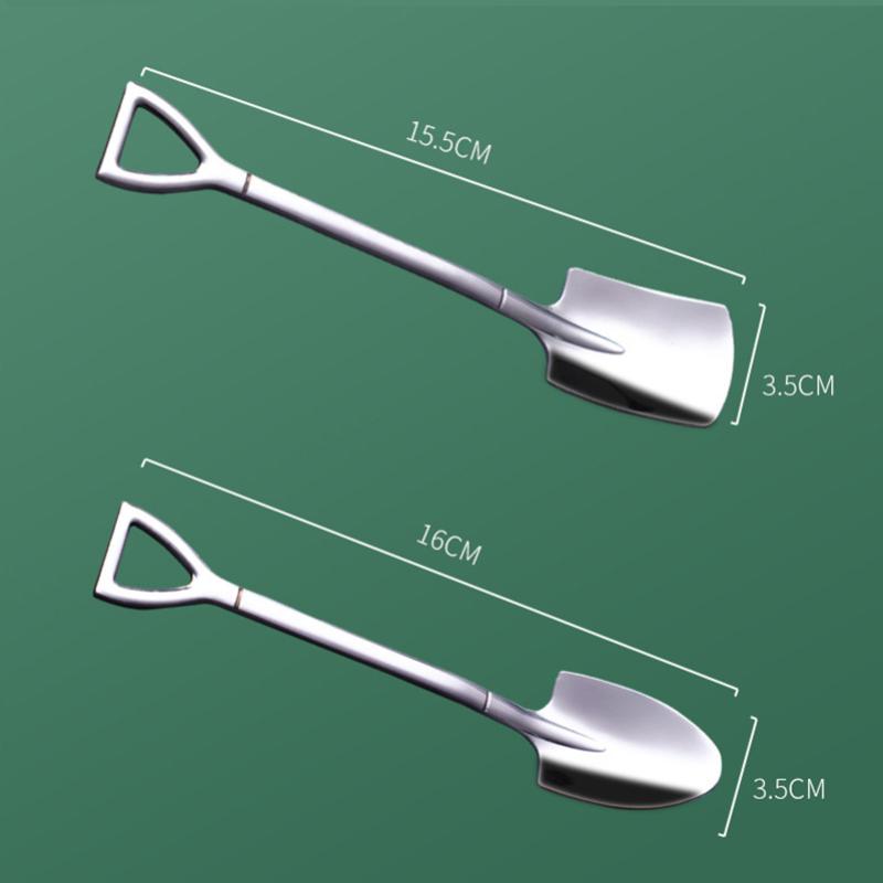 4Pcs Silver 304 Stainless Steel Spade Spoon Retro Kitchen Tableware Watermelon Ice Cream Honey Creative Personality Spoons