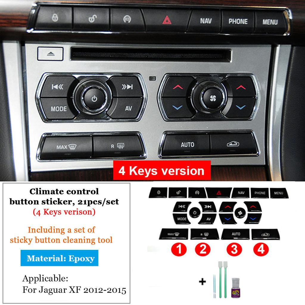 For Jaguar XF Button Stickers Black Covers 2012 to 2015 For Jaguar X250 Car Accessories Interior AC Gear Switch Repair Decals
