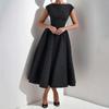 European and American women's clothing, new spring models, elegant solid color sleeveless round neck waist swing dress