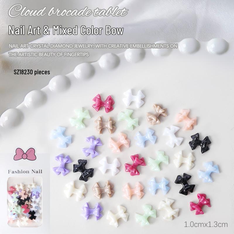 

30-Piece Mixed Color 3D Resin Nail Art Stickers: Bow, Wind Chime, Ribbon, Rhinestone Embellishments