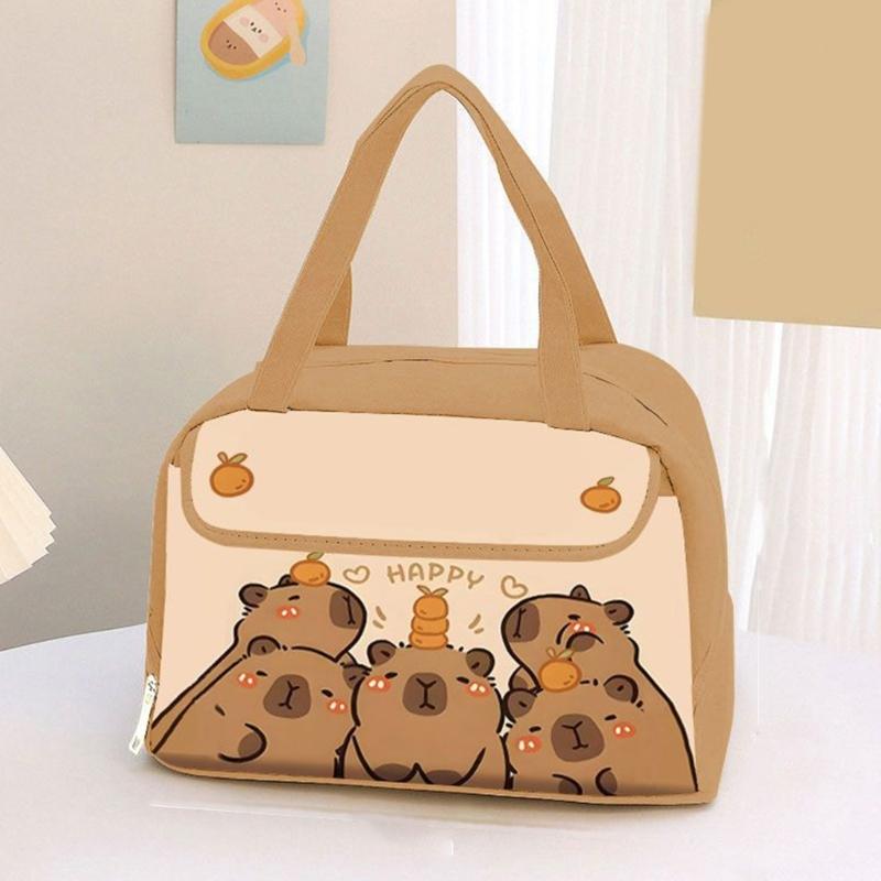 Insulated Capybara Print Lunch Bag For Students Waterproof Lightweight Lunch Bag With Zipper And Easy to Clean Surfaces
