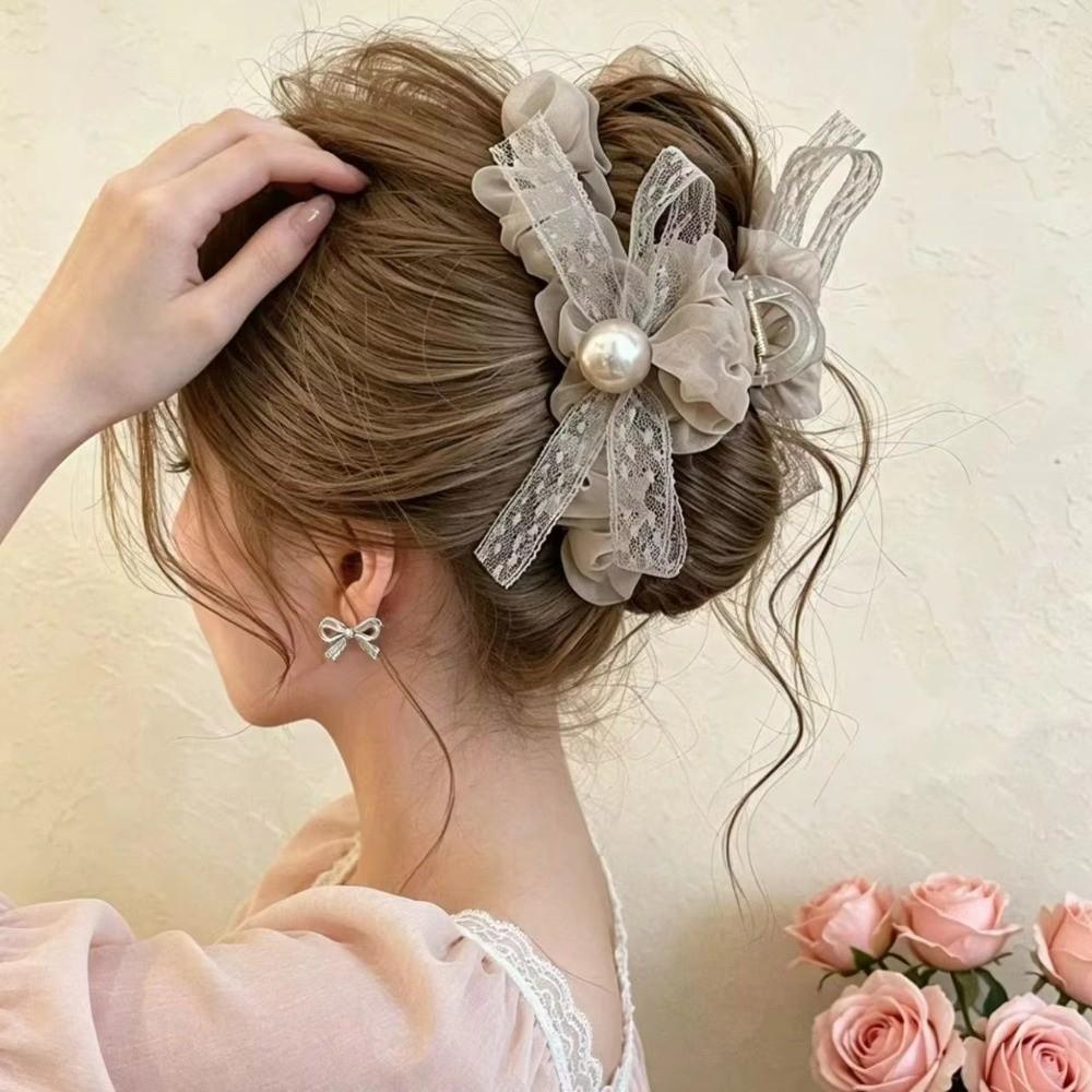 Back of Head Women Hair Clip Mesh Bow Shark Clip New Hair Claws Hair Accessory