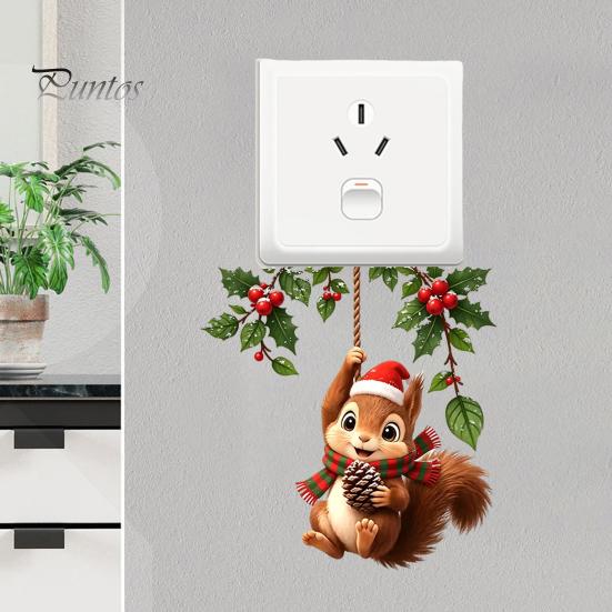 Festive Home Decor Christmas Squirrel Switch Sticker, Decorative Wall Decal for Light And Socket Room Accessory Panels, Removable PVC Art Bedroom