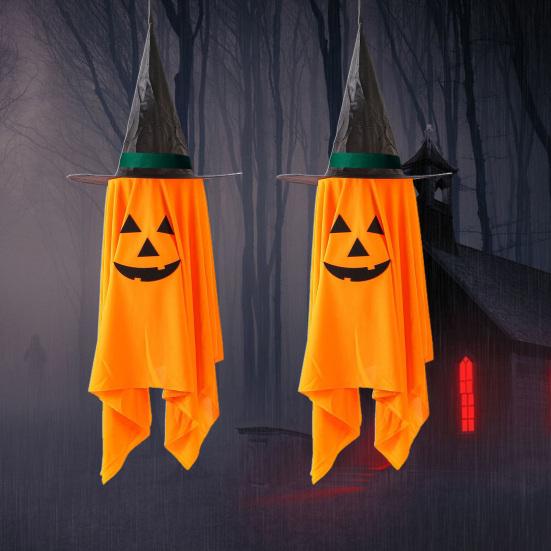 Yousheng Halloween Hanging Pumpkin Ghost Decoration 40 Inch Large Orange Pumpkin with Wizard Hat for Outdoor Garden Tree Decor