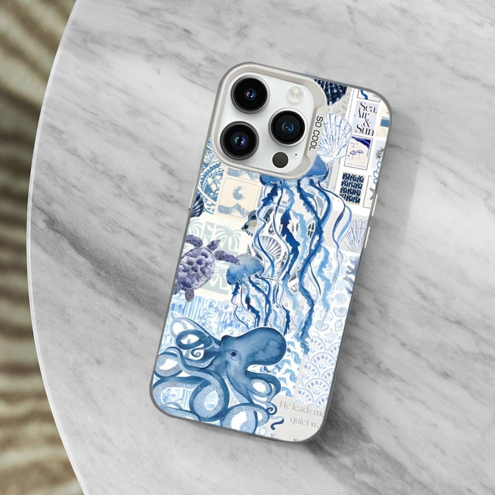 Sea Ocean Shark Art Phone Case For iPhone 13,15,14,16,12,11,Mini,MAXXS,Pro,SE, White Matte Shockproof Cover