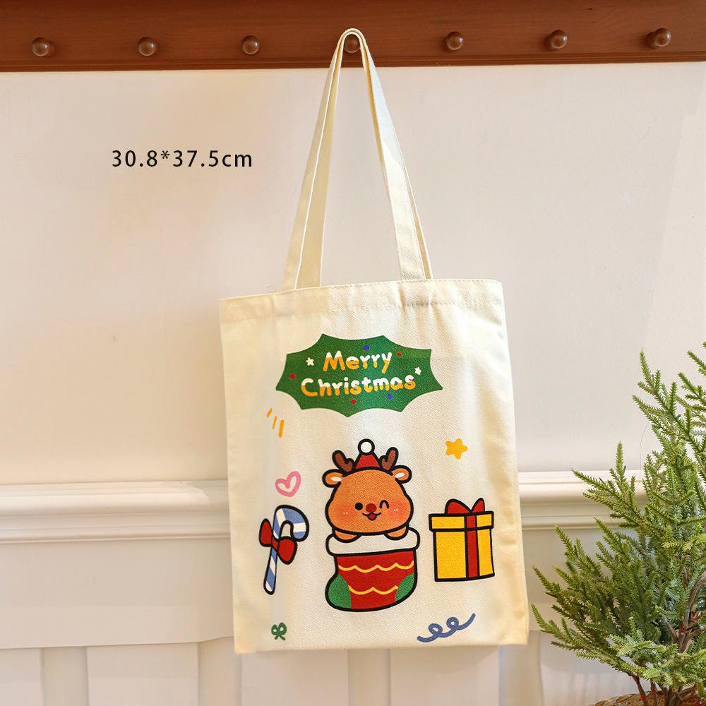 

Christmas Canvas Gift Bag Cartoon Santa Claus Elk Xmas Tree Handle Bag Large Capacity Shopping Bag Christmas New Year Decor 37.5x30.8cm