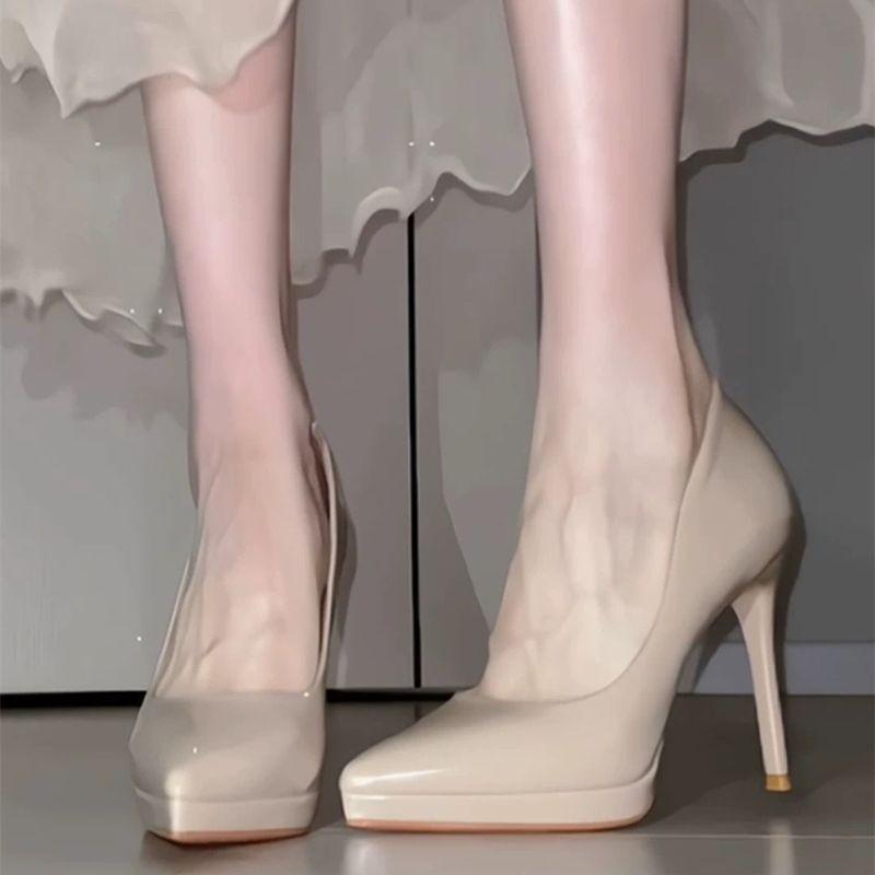 Thin heel fairy beautiful elegant gentle pointed temperament single shoes patent leather high heels versatile